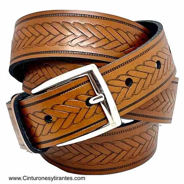 Men's leather-colored leather belt with engraving 