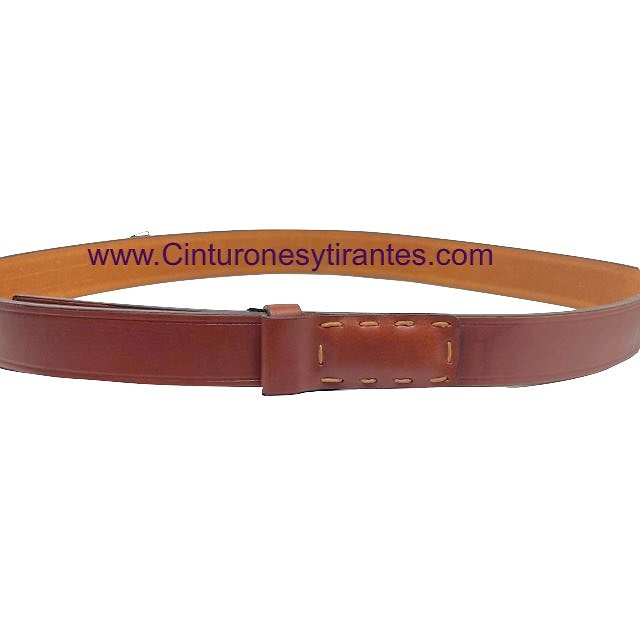 MEN'S LEATHER BELT WITH LINED BUCKLE AND HANDMADE STITCHING 