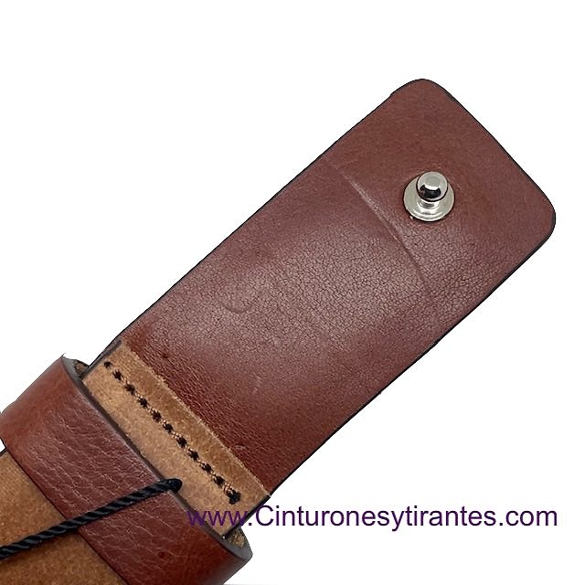 MEN'S LEATHER BELT WITH LINED BUCKLE AND HANDMADE STITCHING 