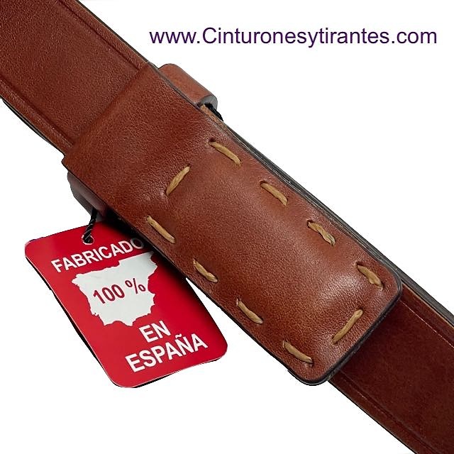 MEN'S LEATHER BELT WITH LINED BUCKLE AND HANDMADE STITCHING 