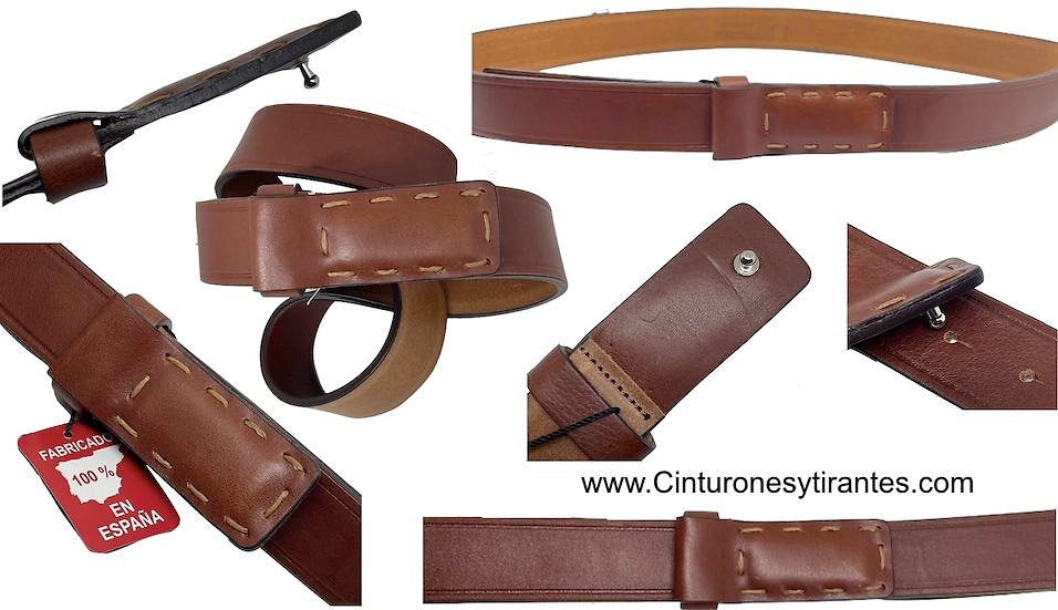 MEN'S LEATHER BELT WITH LINED BUCKLE AND HANDMADE STITCHING 