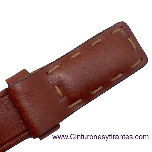 MEN'S LEATHER BELT WITH LINED BUCKLE AND HANDMADE STITCHING 