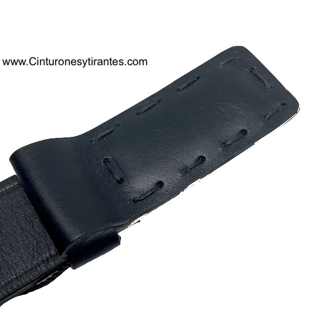 MEN'S LEATHER BELT WITH LINED BUCKLE AND HANDMADE STITCHING 