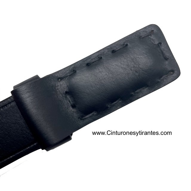 MEN'S LEATHER BELT WITH LINED BUCKLE AND HANDMADE STITCHING 