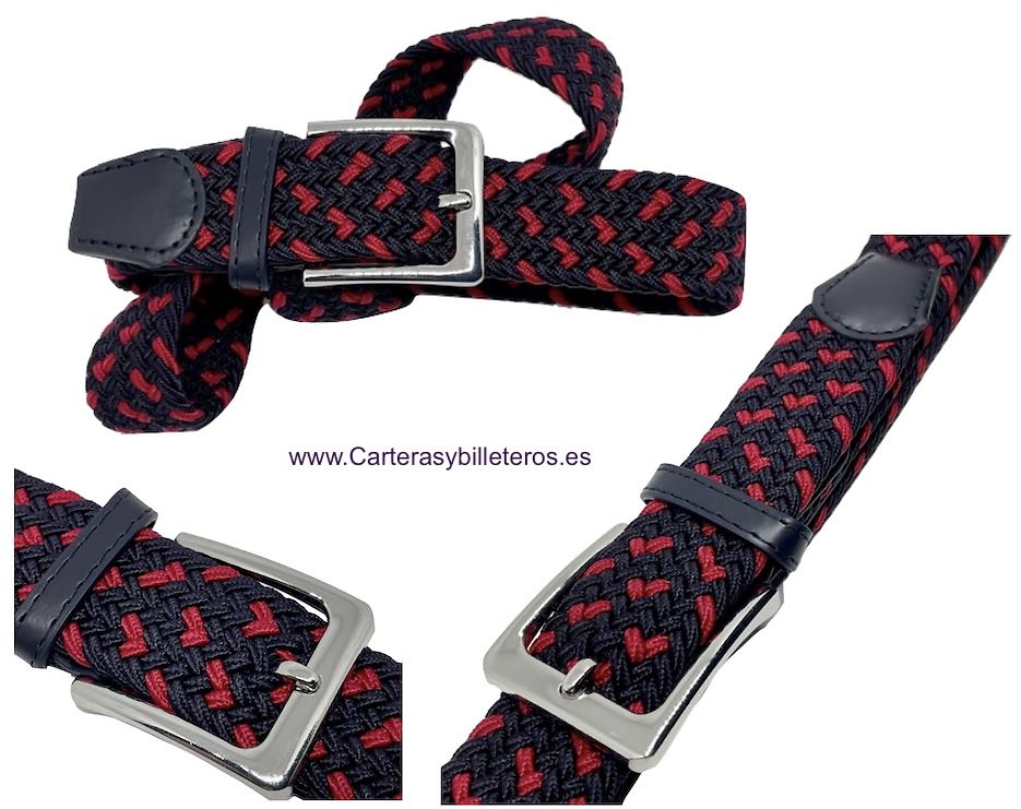 MEN'S NAVY BLUE AND RED BRAIDED ELASTIC BELT 