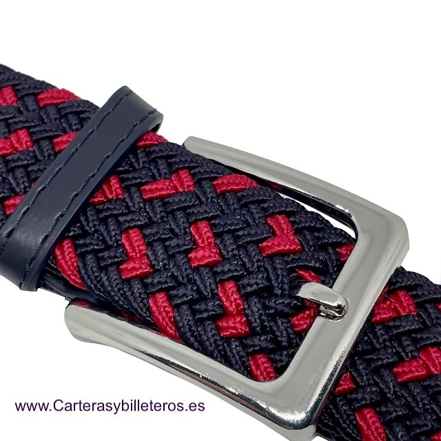 MEN'S NAVY BLUE AND RED BRAIDED ELASTIC BELT 