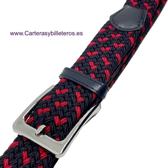 MEN'S NAVY BLUE AND RED BRAIDED ELASTIC BELT 