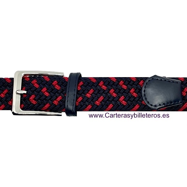 MEN'S NAVY BLUE AND RED BRAIDED ELASTIC BELT 