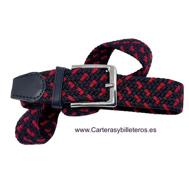 MEN'S NAVY BLUE AND RED BRAIDED ELASTIC BELT 