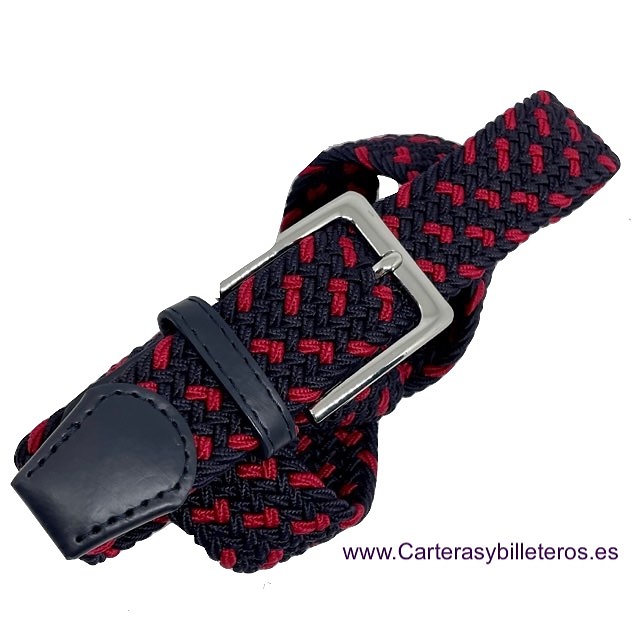 MEN'S NAVY BLUE AND RED BRAIDED ELASTIC BELT 