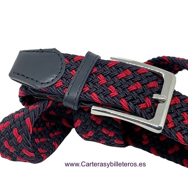 MEN'S NAVY BLUE AND RED BRAIDED ELASTIC BELT 
