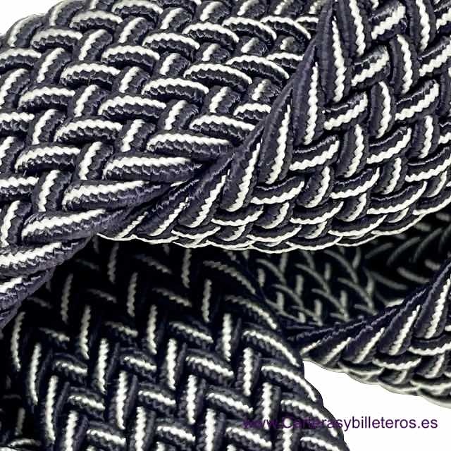 MEN'S NAVY BLUE AND WHITE BRAIDED ELASTIC BELT 