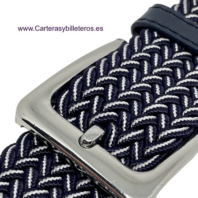 MEN'S NAVY BLUE AND WHITE BRAIDED ELASTIC BELT 