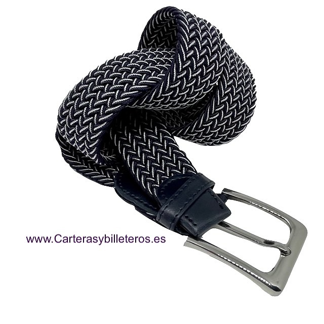 MEN'S NAVY BLUE AND WHITE BRAIDED ELASTIC BELT 