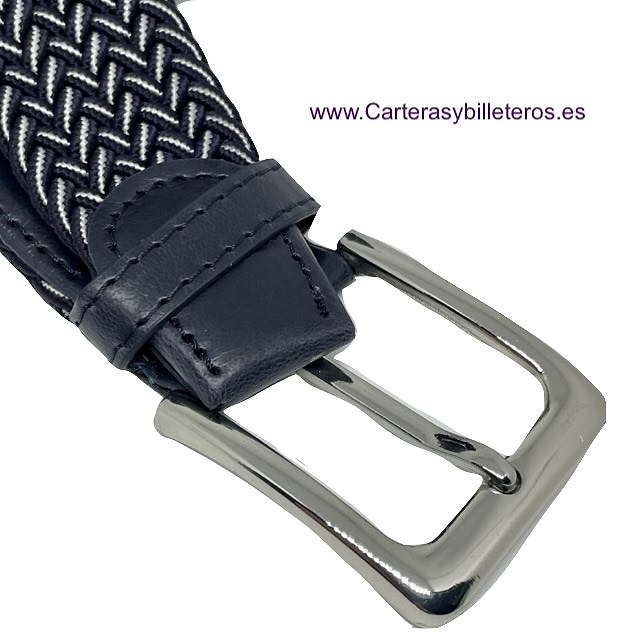 MEN'S NAVY BLUE AND WHITE BRAIDED ELASTIC BELT 