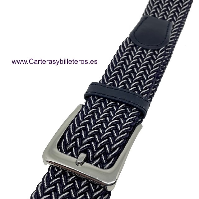 MEN'S NAVY BLUE AND WHITE BRAIDED ELASTIC BELT 