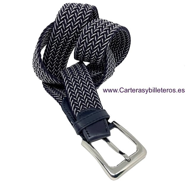 MEN'S NAVY BLUE AND WHITE BRAIDED ELASTIC BELT 