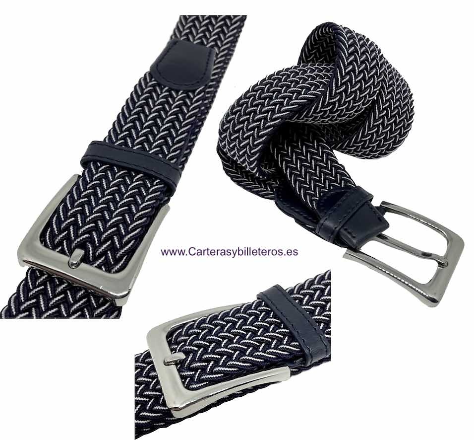 MEN'S NAVY BLUE AND WHITE BRAIDED ELASTIC BELT 