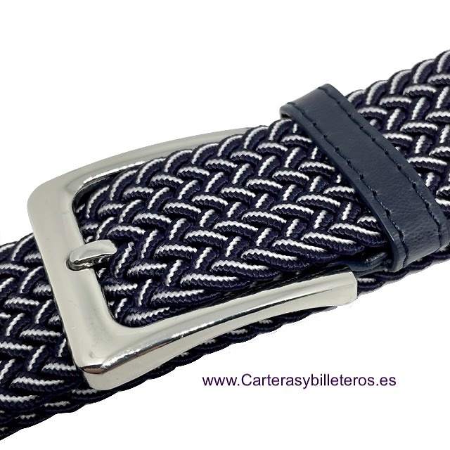 MEN'S NAVY BLUE AND WHITE BRAIDED ELASTIC BELT 