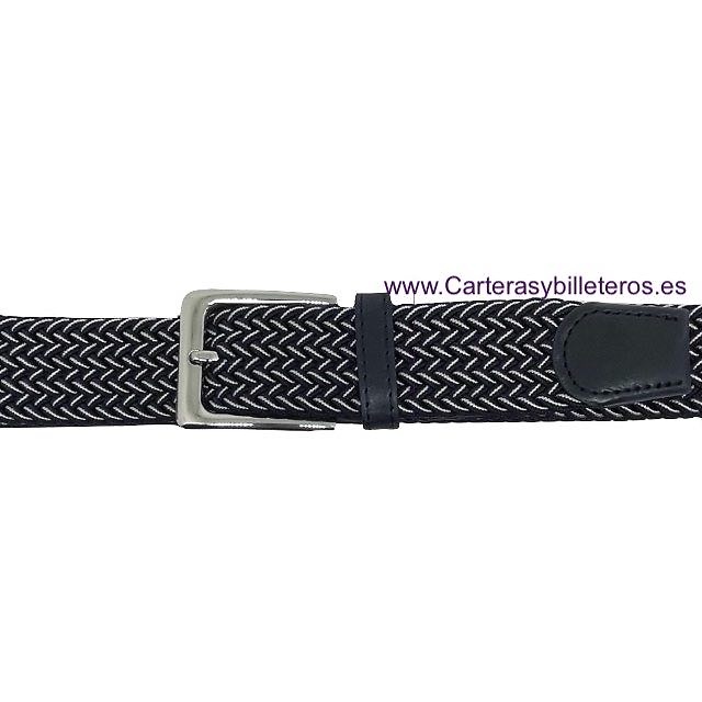 MEN'S NAVY BLUE AND WHITE BRAIDED ELASTIC BELT 