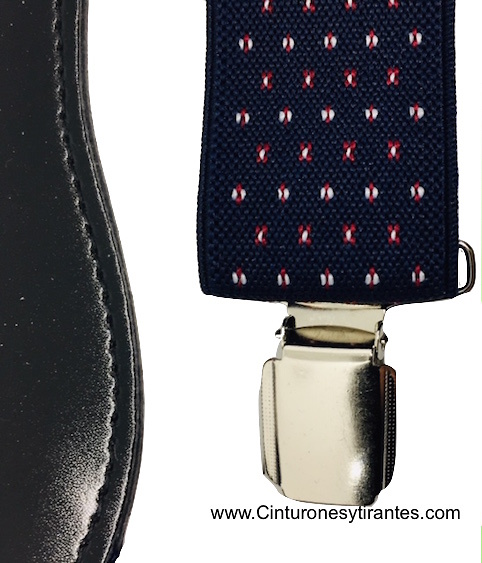 MEN'S NAVY BLUE BRACES WITH WHITE AND RED DOTS 