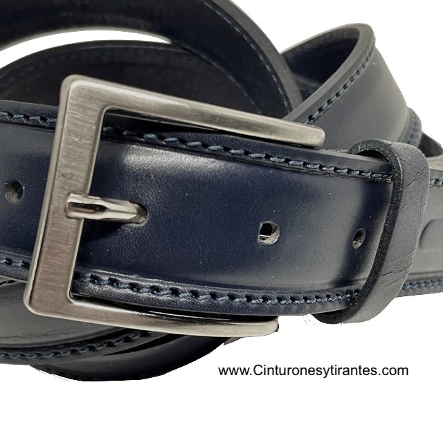 MEN'S NAVY BLUE LEATHER BELT MADE IN ITALY 
