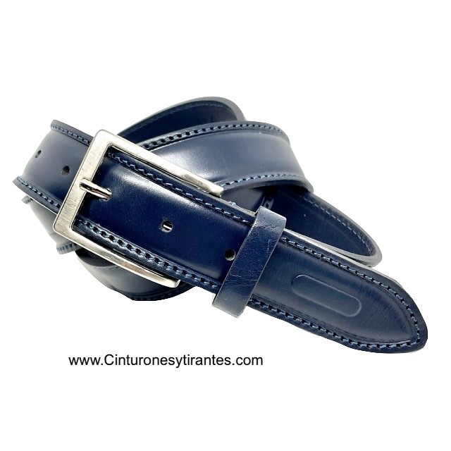 MEN'S NAVY BLUE LEATHER BELT MADE IN ITALY 