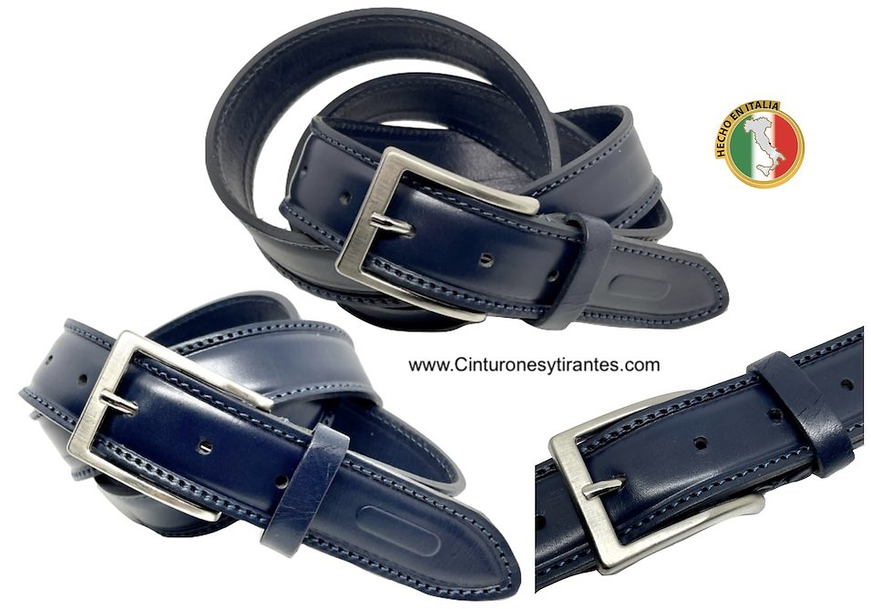 MEN'S NAVY BLUE LEATHER BELT MADE IN ITALY 