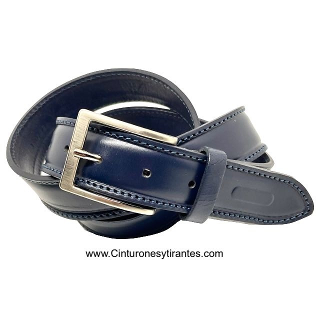 MEN'S NAVY BLUE LEATHER BELT MADE IN ITALY 