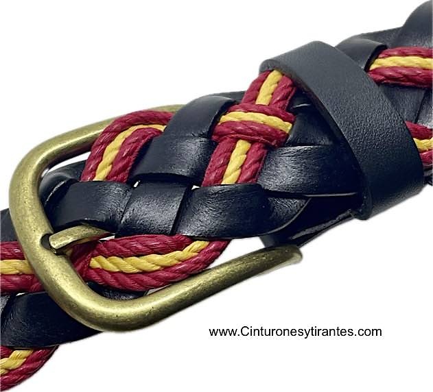 NAVY BLUE BRAIDED LEATHER BELT WITH SPANISH FLAG CORD 