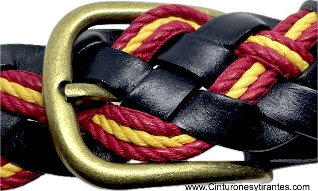 NAVY BLUE BRAIDED LEATHER BELT WITH SPANISH FLAG CORD 