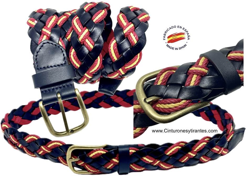 NAVY BLUE BRAIDED LEATHER BELT WITH SPANISH FLAG CORD 