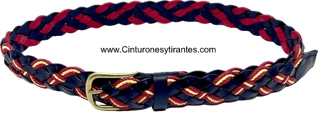 NAVY BLUE BRAIDED LEATHER BELT WITH SPANISH FLAG CORD 