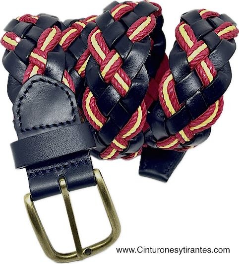 NAVY BLUE BRAIDED LEATHER BELT WITH SPANISH FLAG CORD 