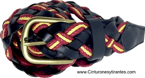 NAVY BLUE BRAIDED LEATHER BELT WITH SPANISH FLAG CORD 