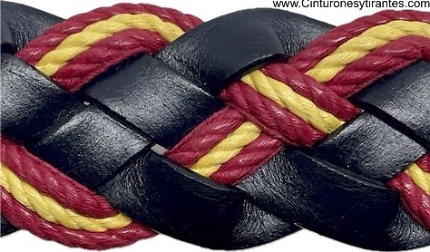 NAVY BLUE BRAIDED LEATHER BELT WITH SPANISH FLAG CORD 