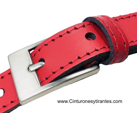 Narrow woman's leather belt with stitching 