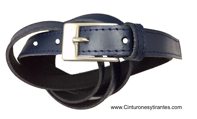 Narrow woman's leather belt with stitching 