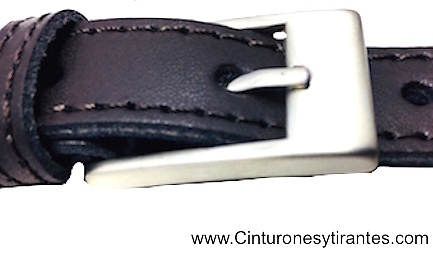 Narrow woman's leather belt with stitching 