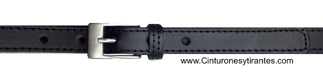 Narrow woman's leather belt with stitching 