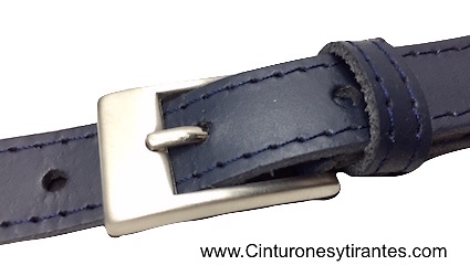 Narrow woman's leather belt with stitching 