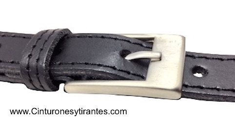 Narrow woman's leather belt with stitching 
