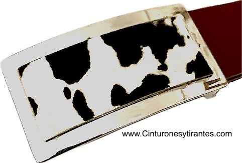 ORIGINAL LEATHER BELT WITH METAL AND LEOPARD SKIN FRONT BUCKLE 