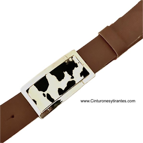 ORIGINAL LEATHER BELT WITH METAL AND LEOPARD SKIN FRONT BUCKLE 