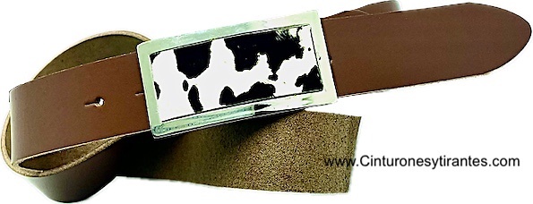 ORIGINAL LEATHER BELT WITH METAL AND LEOPARD SKIN FRONT BUCKLE 