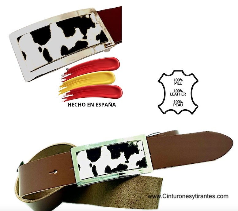 ORIGINAL LEATHER BELT WITH METAL AND LEOPARD SKIN FRONT BUCKLE 