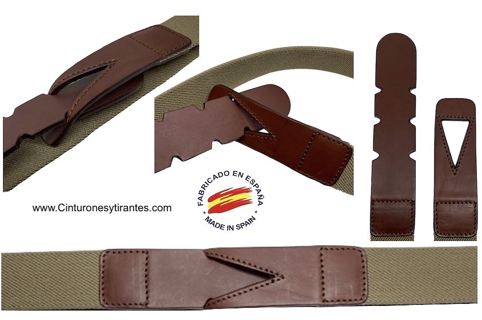 PREMIUM MEN'S BELT IN LEATHER AND METAL FREE ELASTIC BAND IN CAMEL COLOUR 