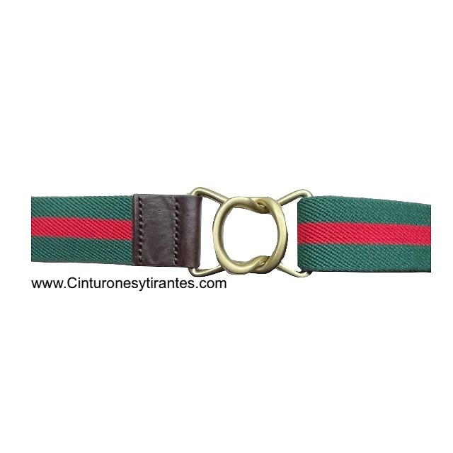 PREMIUM MEN'S GREEN AND RED BELT WITH GOLD PLATED BUCKLE 