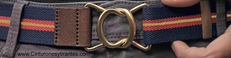 PREMIUM MEN'S NAVY BELT WITH GOLD BUCKLE AND SPANISH FLAG 