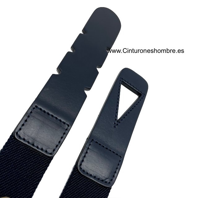 PREMIUM MEN'S NAVY LEATHER AND METAL-FREE ELASTICATED RUBBER BELT 